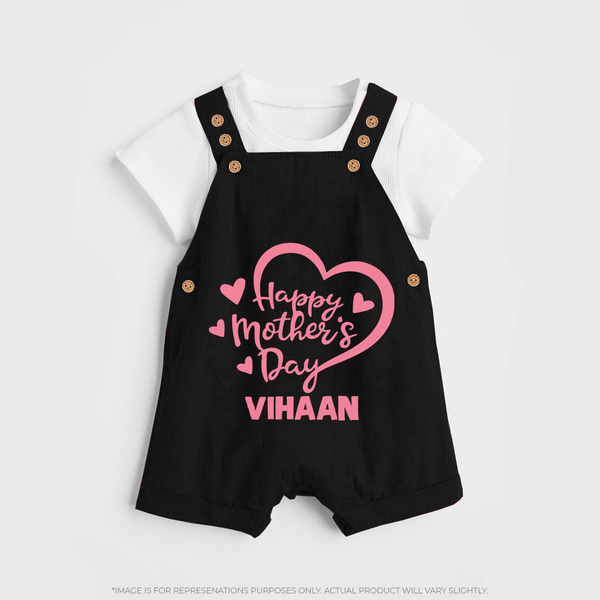 Happy Mother’s Day Baby BUTTON DUNGAREE Set – Heart Design Outfit - BLACK - 0 - 5 Months Old (Chest 18")