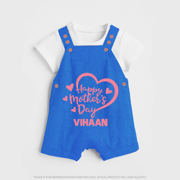 Happy Mother’s Day Baby BUTTON DUNGAREE Set – Heart Design Outfit - COBALT BLUE - 0 - 5 Months Old (Chest 18")