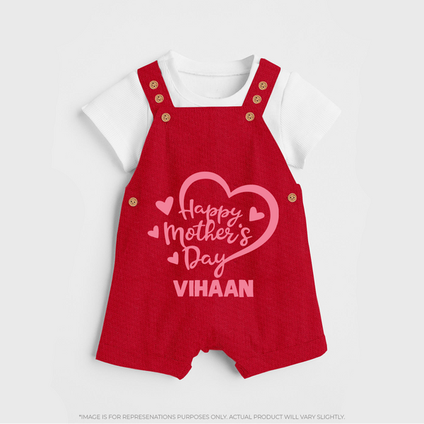 Happy Mother’s Day Baby BUTTON DUNGAREE Set – Heart Design Outfit - RED - 0 - 5 Months Old (Chest 18")
