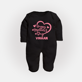 Happy Mother’s Day Baby Full body suit Set – Heart Design Outfit - BLACK - New Born (Chest 7.5")