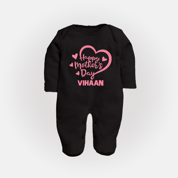 Happy Mother’s Day Baby Full body suit Set – Heart Design Outfit - BLACK - New Born (Chest 7.5")