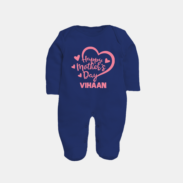 Happy Mother’s Day Baby Full body suit Set – Heart Design Outfit - NAVY BLUE - New Born (Chest 7.5")