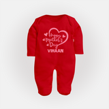 Happy Mother’s Day Baby Full body suit Set – Heart Design Outfit - RED - New Born (Chest 7.5")
