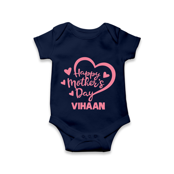 Happy Mother’s Day Baby ROMPER  – Heart Design Outfit - NAVY BLUE - New Born (Chest 14")
