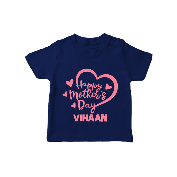 Happy Mother’s Day Baby T SHIRT Set – Heart Design Outfit - NAVY BLUE - 0-5 Months Old (Chest 17")