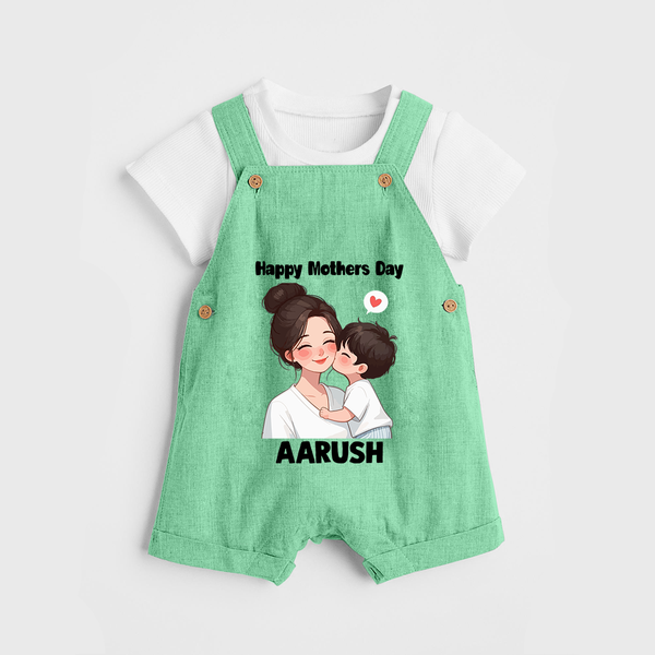Happy Mother’s Day Baby BUTTON DUNGAREE Set – Mom & Baby Love Outfit - GREEN - 0 - 5 Months Old (Chest 18")
