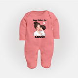 Happy Mother’s Day Baby Full body suit Set – Mom & Baby Love Outfit - PEACH - New Born (Chest 7.5")