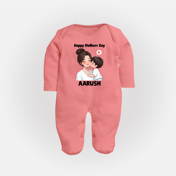 Happy Mother’s Day Baby Full body suit Set – Mom & Baby Love Outfit - PEACH - New Born (Chest 7.5")
