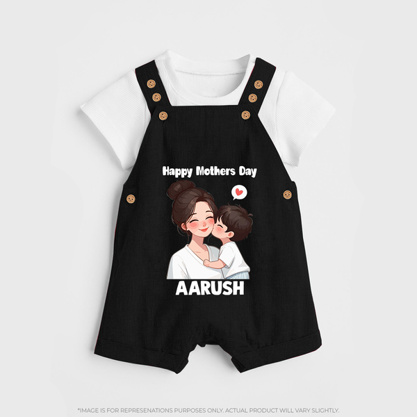 Happy Mother’s Day Baby BUTTON DUNGAREE Set – Mom & Baby Love Outfit - BLACK - 0 - 5 Months Old (Chest 18")