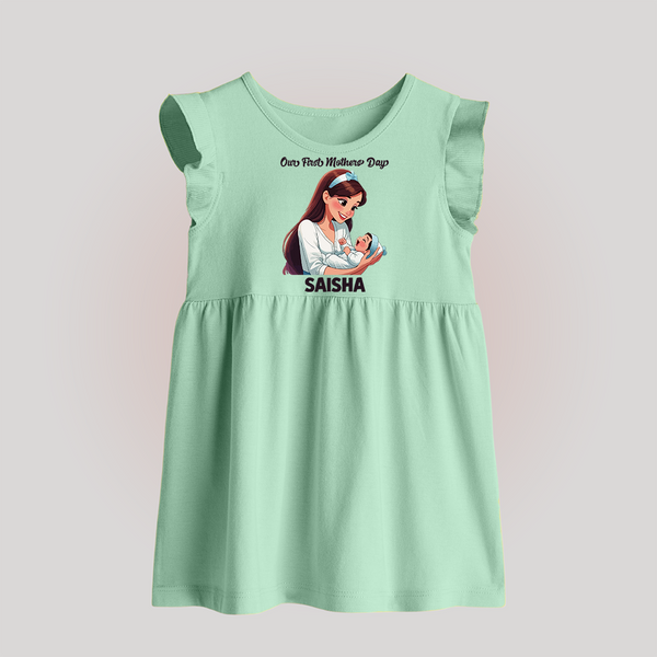 Our First Mother’s Day Baby BABY FROCK Set – New Mom Special Outfit - MINT GREEN - 0 - 3 Months Old (Chest 17")