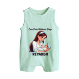 Our First Mother’s Day Baby BUTTON ROMPER Set – New Mom Special Outfit - MINT GREEN - New Born (Chest 18")