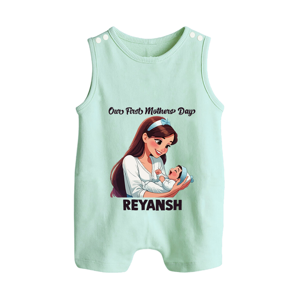 Our First Mother’s Day Baby BUTTON ROMPER Set – New Mom Special Outfit - MINT GREEN - New Born (Chest 18")