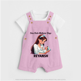 Our First Mother’s Day Baby BUTTON DUNGAREE Set – New Mom Special Outfit - BABY PINK - 0 - 5 Months Old (Chest 18")