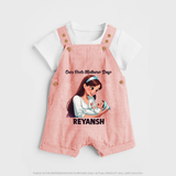 Our First Mother’s Day Baby BUTTON DUNGAREE Set – New Mom Special Outfit - PEACH - 0 - 5 Months Old (Chest 18")