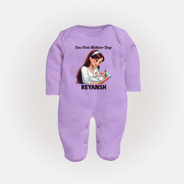 Our First Mother’s Day Baby Full body suit Set – New Mom Special Outfit - LILAC - New Born (Chest 7.5")