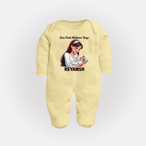 Our First Mother’s Day Baby Full body suit Set – New Mom Special Outfit - PASTEL YELLOW - New Born (Chest 7.5")