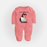 Our First Mother’s Day Baby Full body suit Set – New Mom Special Outfit - PEACH - New Born (Chest 7.5")