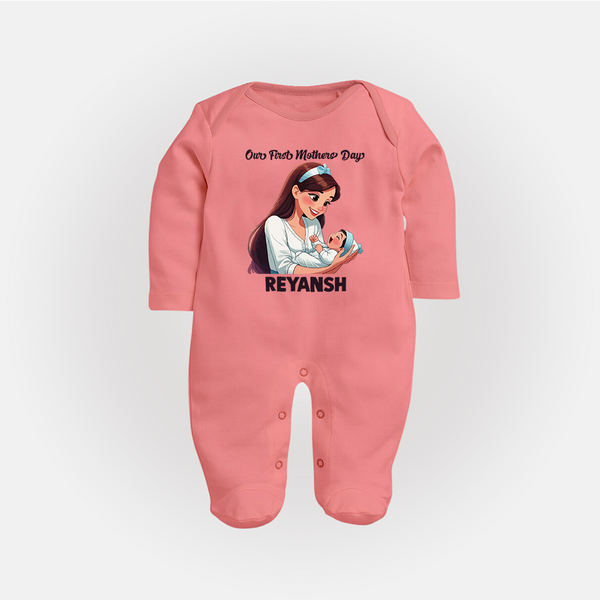 Our First Mother’s Day Baby Full body suit Set – New Mom Special Outfit - PEACH - New Born (Chest 7.5")