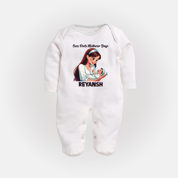Our First Mother’s Day Baby Full body suit Set – New Mom Special Outfit - WHITE - New Born (Chest 7.5")