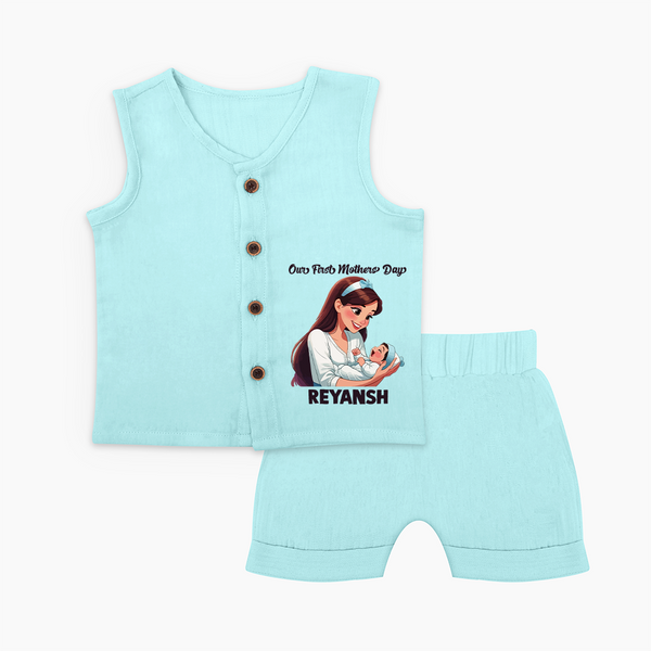 Our First Mother’s Day Baby BUTTON JABLA Set – New Mom Special Outfit - BABY BLUE - 0 - 3 Months Old (Chest 9.8")