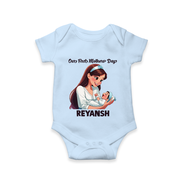 Our First Mother’s Day Baby ROMPER  – New Mom Special Outfit - BABY BLUE - New Born (Chest 14")