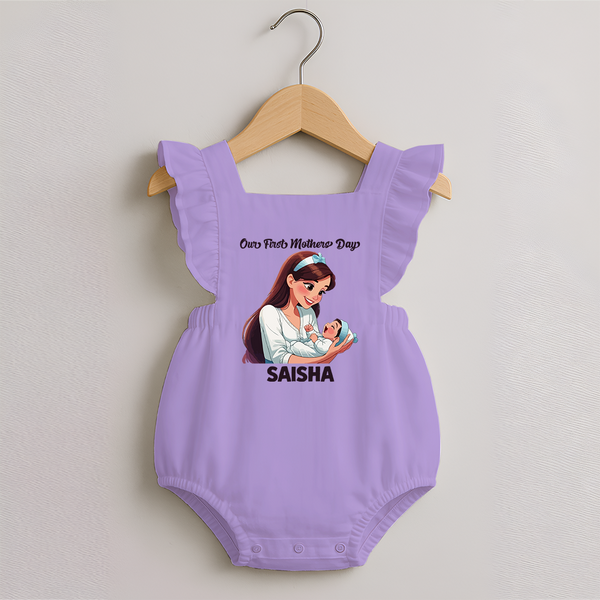 Our First Mother’s Day Baby ROMPER  FROCK Set – New Mom Special Outfit - LILAC - 0 - 3 Months Old (Chest 19")