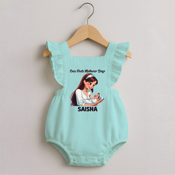 Our First Mother’s Day Baby ROMPER  FROCK Set – New Mom Special Outfit - MINT GREEN - 0 - 3 Months Old (Chest 19")