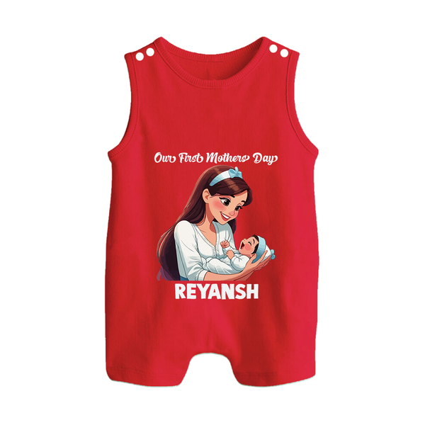 Our First Mother’s Day Baby BUTTON ROMPER Set – New Mom Special Outfit - RED - New Born (Chest 18")