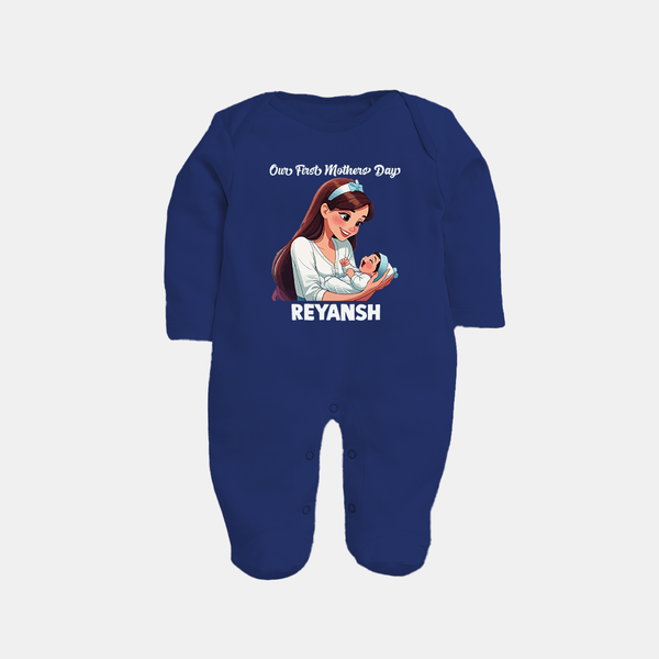 Our First Mother’s Day Baby Full body suit Set – New Mom Special Outfit - NAVY BLUE - New Born (Chest 7.5")