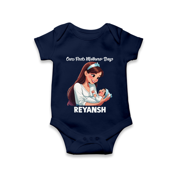 Our First Mother’s Day Baby ROMPER  – New Mom Special Outfit - NAVY BLUE - New Born (Chest 14")