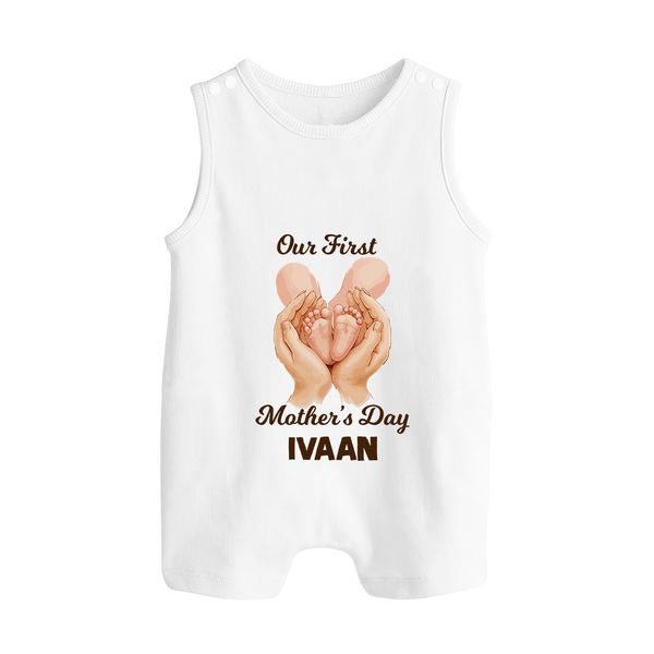 Our First Mother’s Day Baby BUTTON ROMPER Set – Baby Feet Theme Outfit - WHITE - New Born (Chest 18")