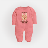 Our First Mother’s Day Baby Full body suit Set – Baby Feet Theme Outfit - PEACH - New Born (Chest 7.5")