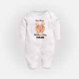 Our First Mother’s Day Baby Full body suit Set – Baby Feet Theme Outfit - WHITE - New Born (Chest 7.5")
