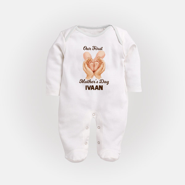 Our First Mother’s Day Baby Full body suit Set – Baby Feet Theme Outfit - WHITE - New Born (Chest 7.5")