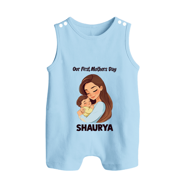 Our First Mother’s Day Baby BUTTON ROMPER Set – Mom & Baby Bond Outfit - BABY BLUE - New Born (Chest 18")