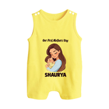 Our First Mother’s Day Baby BUTTON ROMPER Set – Mom & Baby Bond Outfit - PASTEL YELLOW - New Born (Chest 18")