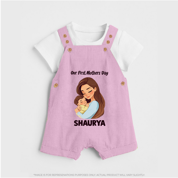 Our First Mother’s Day Baby BUTTON DUNGAREE Set – Mom & Baby Bond Outfit - BABY PINK - 0 - 5 Months Old (Chest 18")