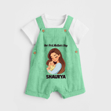 Our First Mother’s Day Baby BUTTON DUNGAREE Set – Mom & Baby Bond Outfit - GREEN - 0 - 5 Months Old (Chest 18")