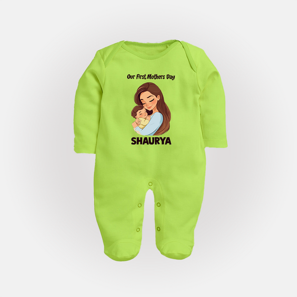 Our First Mother’s Day Baby Full body suit Set – Mom & Baby Bond Outfit - LIME GREEN - New Born (Chest 7.5")