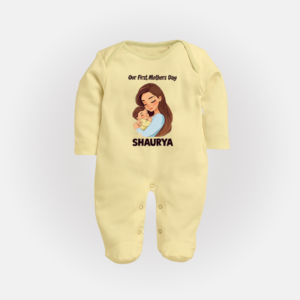 Our First Mother’s Day Baby Full body suit Set – Mom & Baby Bond Outfit - PASTEL YELLOW - New Born (Chest 7.5")