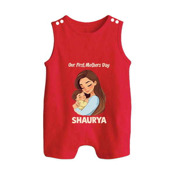 Our First Mother’s Day Baby BUTTON ROMPER Set – Mom & Baby Bond Outfit - RED - New Born (Chest 18")