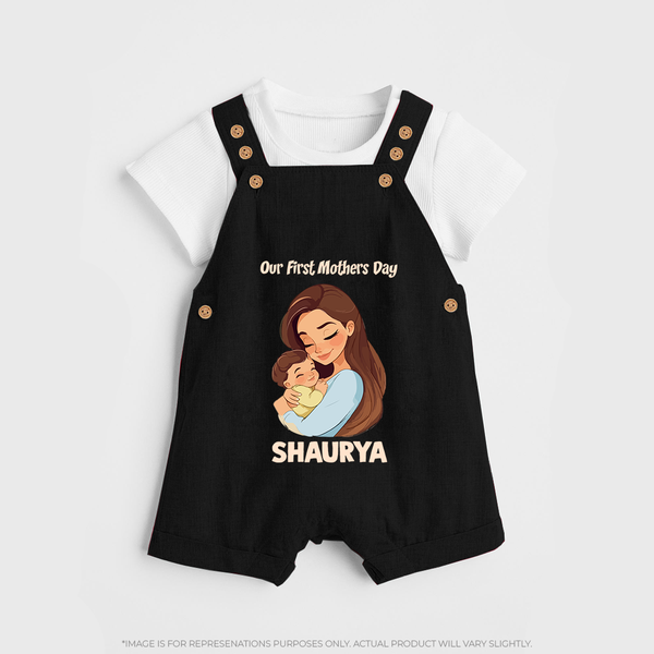 Our First Mother’s Day Baby BUTTON DUNGAREE Set – Mom & Baby Bond Outfit - BLACK - 0 - 5 Months Old (Chest 18")