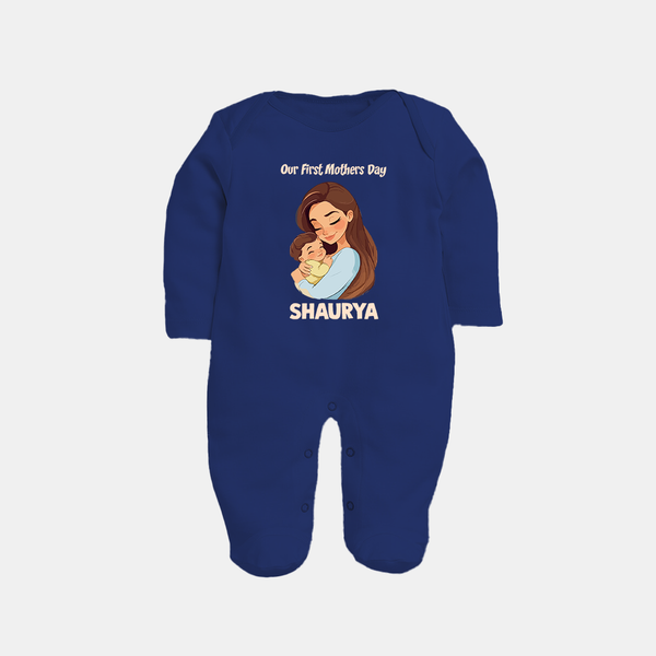 Our First Mother’s Day Baby Full body suit Set – Mom & Baby Bond Outfit - NAVY BLUE - New Born (Chest 7.5")