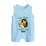 Our First Mother’s Day Personalized Baby BUTTON ROMPERSet – Custom Name Outfit (Illustrated Design) - BABY BLUE - New Born (Chest 18")