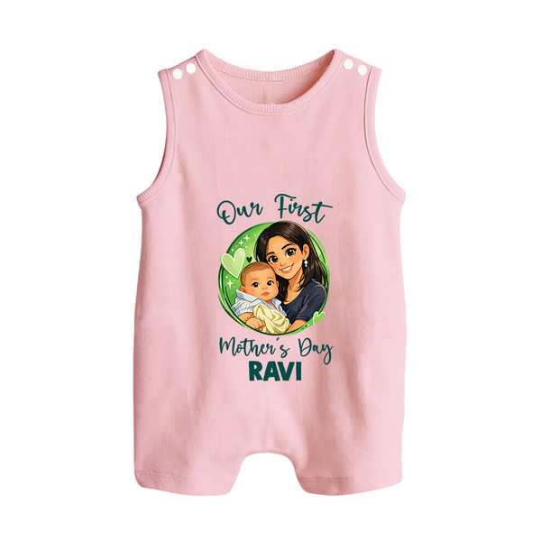 Our First Mother’s Day Personalized Baby BUTTON ROMPERSet – Custom Name Outfit (Illustrated Design) - BABY PINK - New Born (Chest 18")
