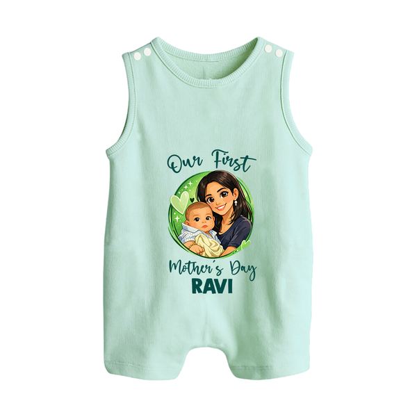 Our First Mother’s Day Personalized Baby BUTTON ROMPERSet – Custom Name Outfit (Illustrated Design) - MINT GREEN - New Born (Chest 18")