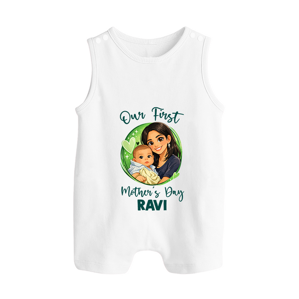 Our First Mother’s Day Personalized Baby BUTTON ROMPERSet – Custom Name Outfit (Illustrated Design) - WHITE - New Born (Chest 18")