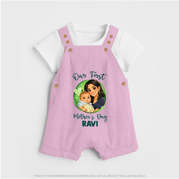 Our First Mother’s Day Personalized Baby DUNGAREESet – Custom Name Outfit (Illustrated Design) - BABY PINK - 0 - 5 Months Old (Chest 18")