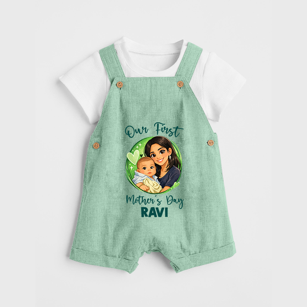 Our First Mother’s Day Personalized Baby DUNGAREESet – Custom Name Outfit (Illustrated Design) - MINT GREEN - 0 - 5 Months Old (Chest 18")