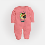 Our First Mother’s Day Personalized Baby FULL BODY SUIT – Custom Name Outfit (Illustrated Design) - PEACH - New Born (Chest 7.5")